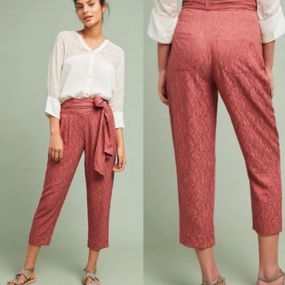 Ett:wa by Anthropologie Aubade Chic Jacquard Wrap Pants Size 4 Rust Cropped